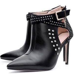 Ankle  Boots, Rhinestone Booties Black Sexy Stiletto With High Heel